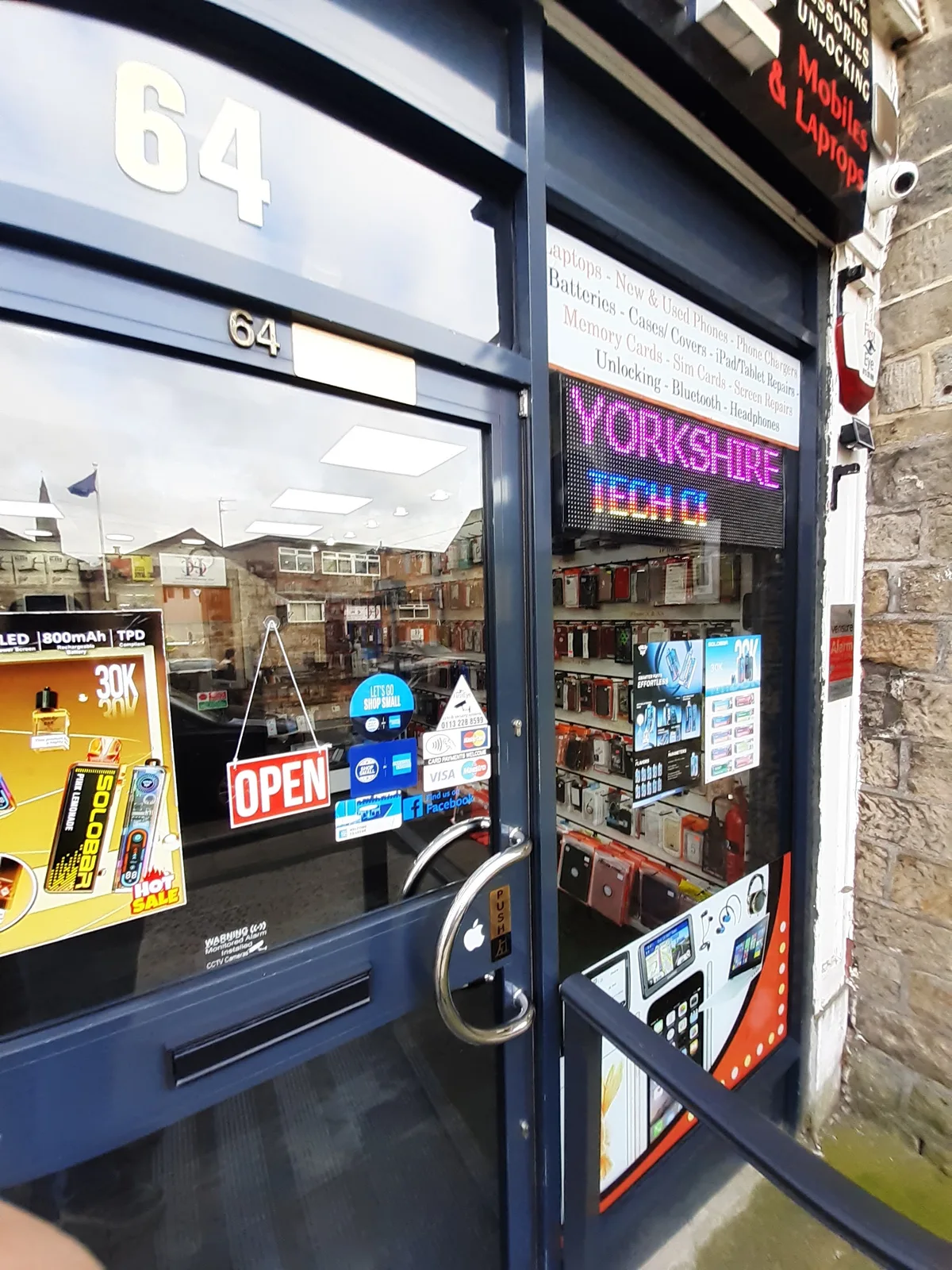 Yorkshire Tech Centre shop entrance at number 64 Town Street, Horsforth